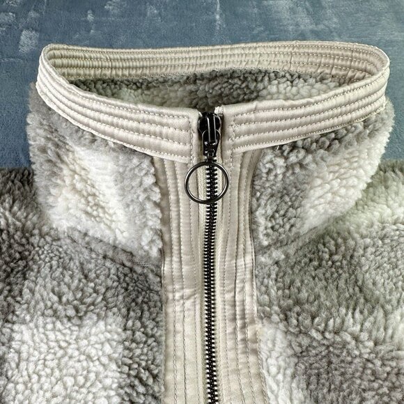 ABERCROMBIE Fleece Pullover Jacket Women’s S Grey Buffalo Plaid Kangaroo Pocket - Picture 7 of 12